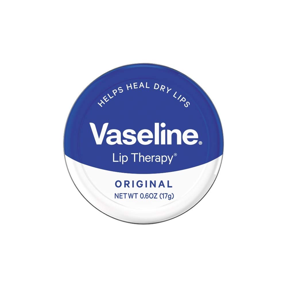 Vaseline Lip Therapy Tin Original—front view of the three-pack for on-the-go moisture.