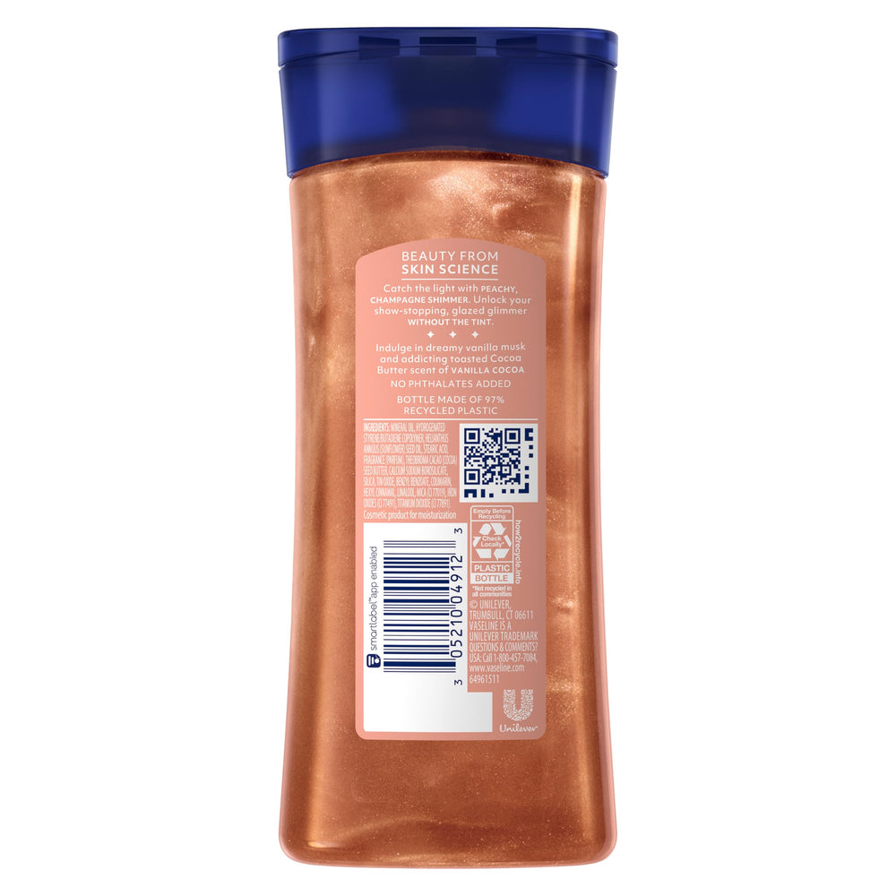 Vaseline vanilla cocoa scent profile envelops skin with warm, inviting fragrance.