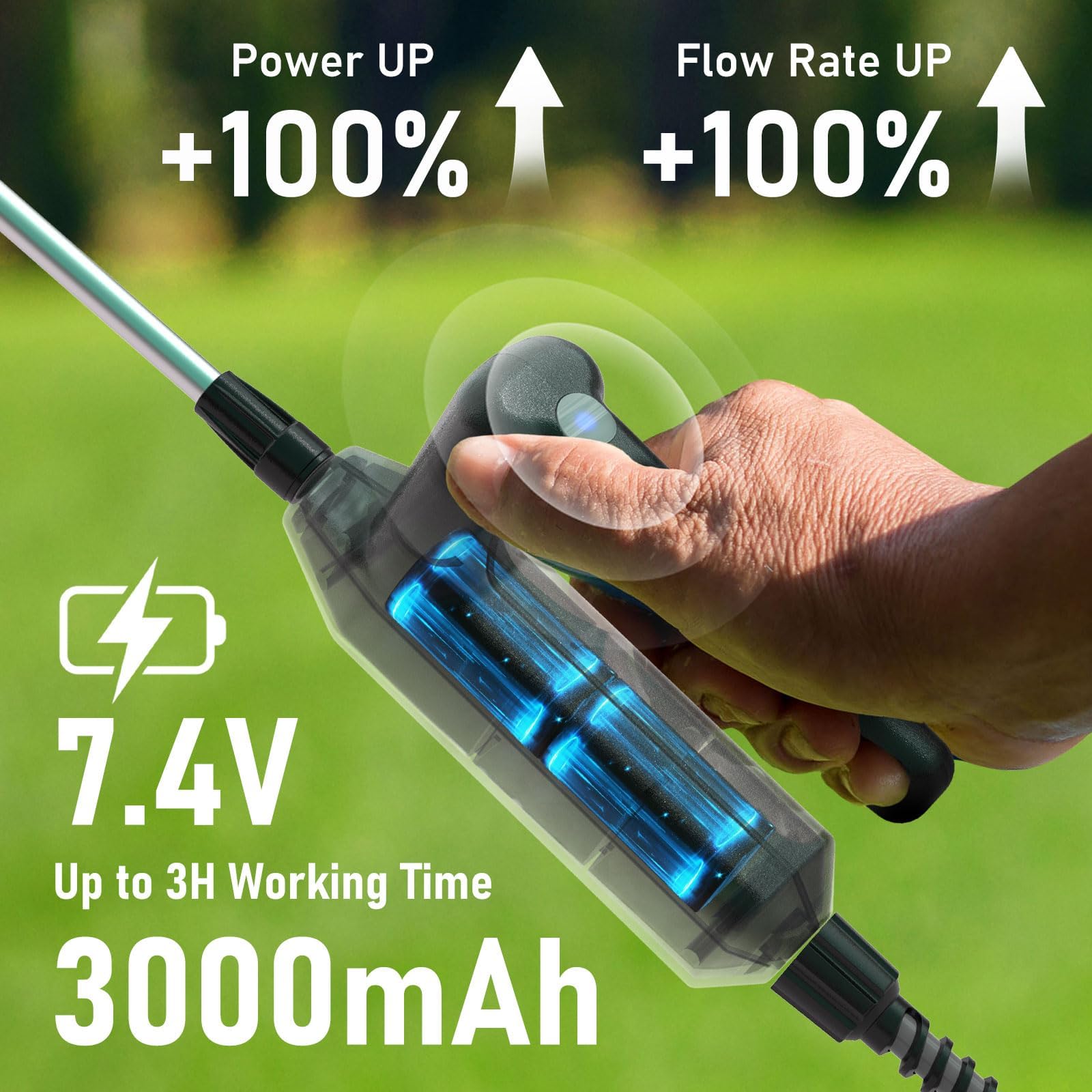 VASG retractable wand assists reaching tall plants and hard-to-reach areas.