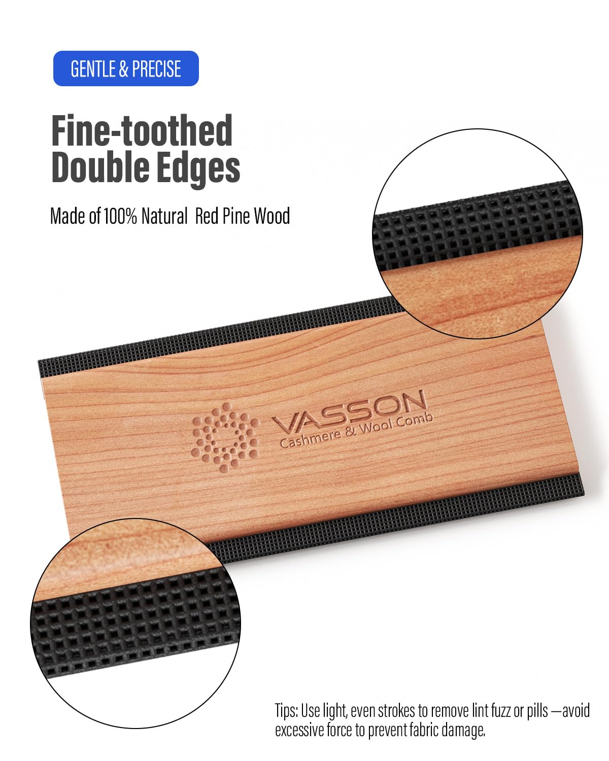 VASSON Cashmere Comb compact portable design for home or travel use.