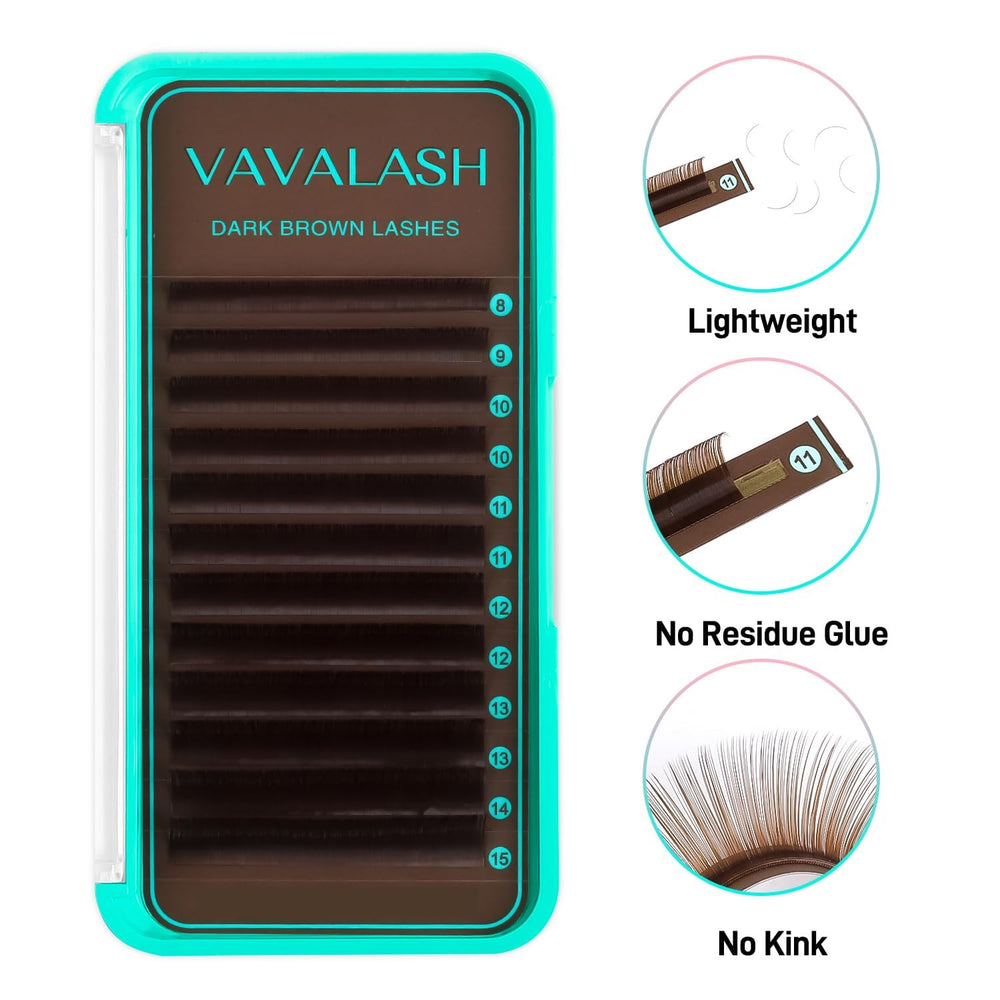 VAVALASH dark brown lashes 0.10 mm with CC curl for bold definition.