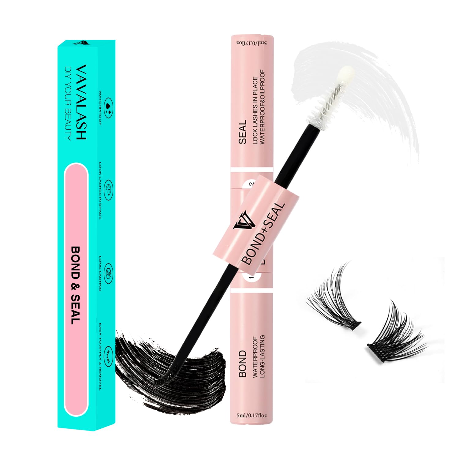 VAVALASH lash bond and seal 2in1 bottle with brush for easy, even application.