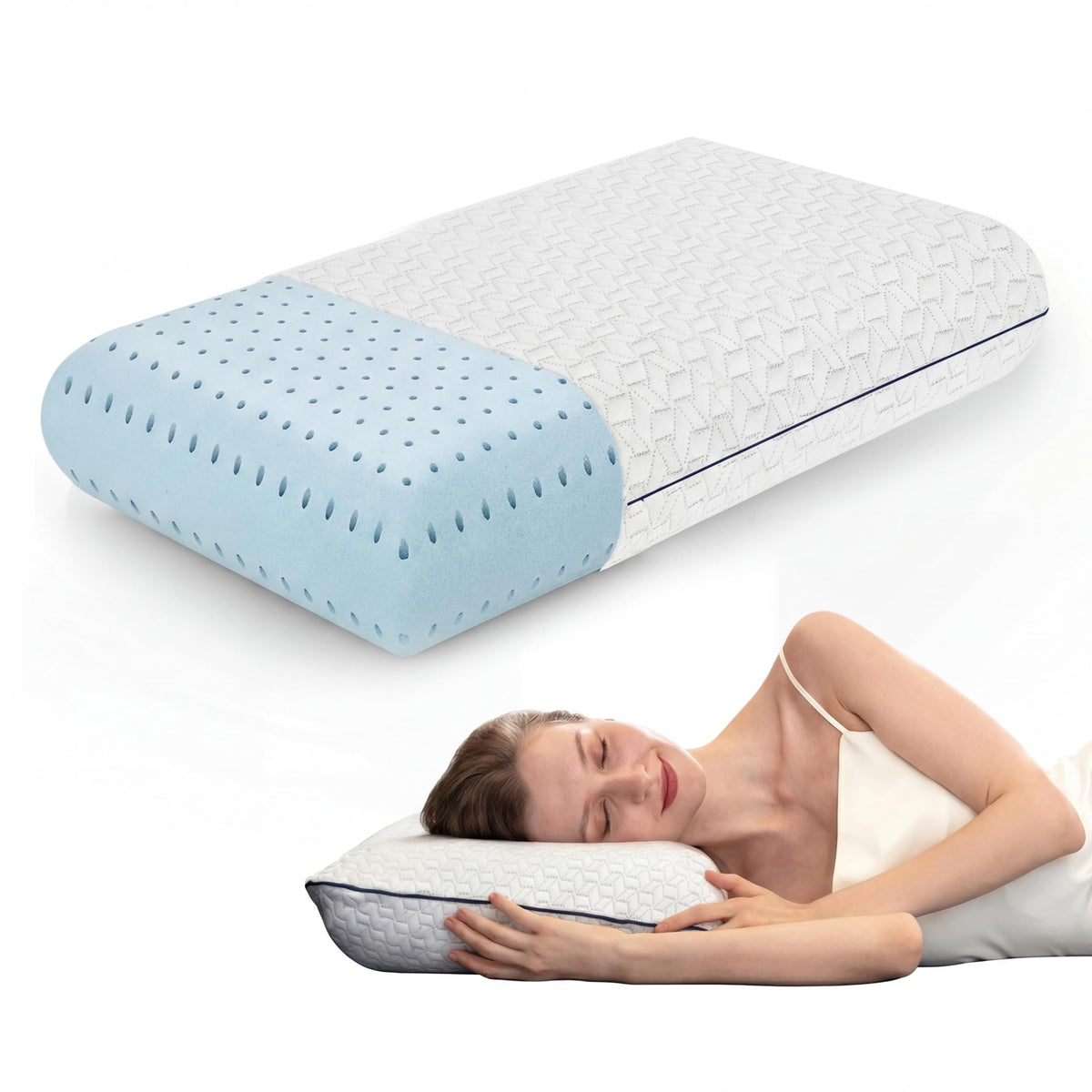 Vaverto cooling gel memory foam pillow front view with ergonomic support for all sleep positions.