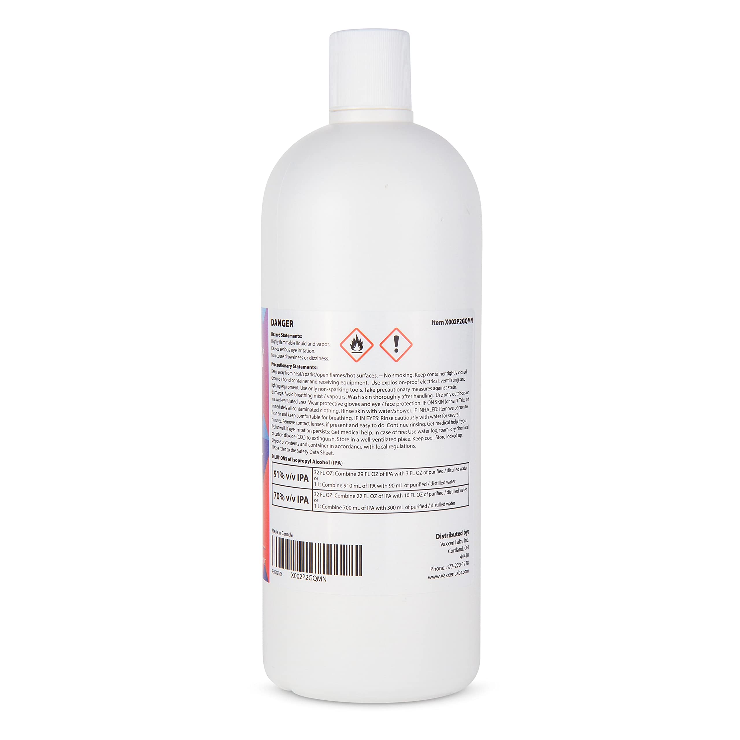 Vaxxen Labs IPA 99% label close-up highlighting quality and grade.