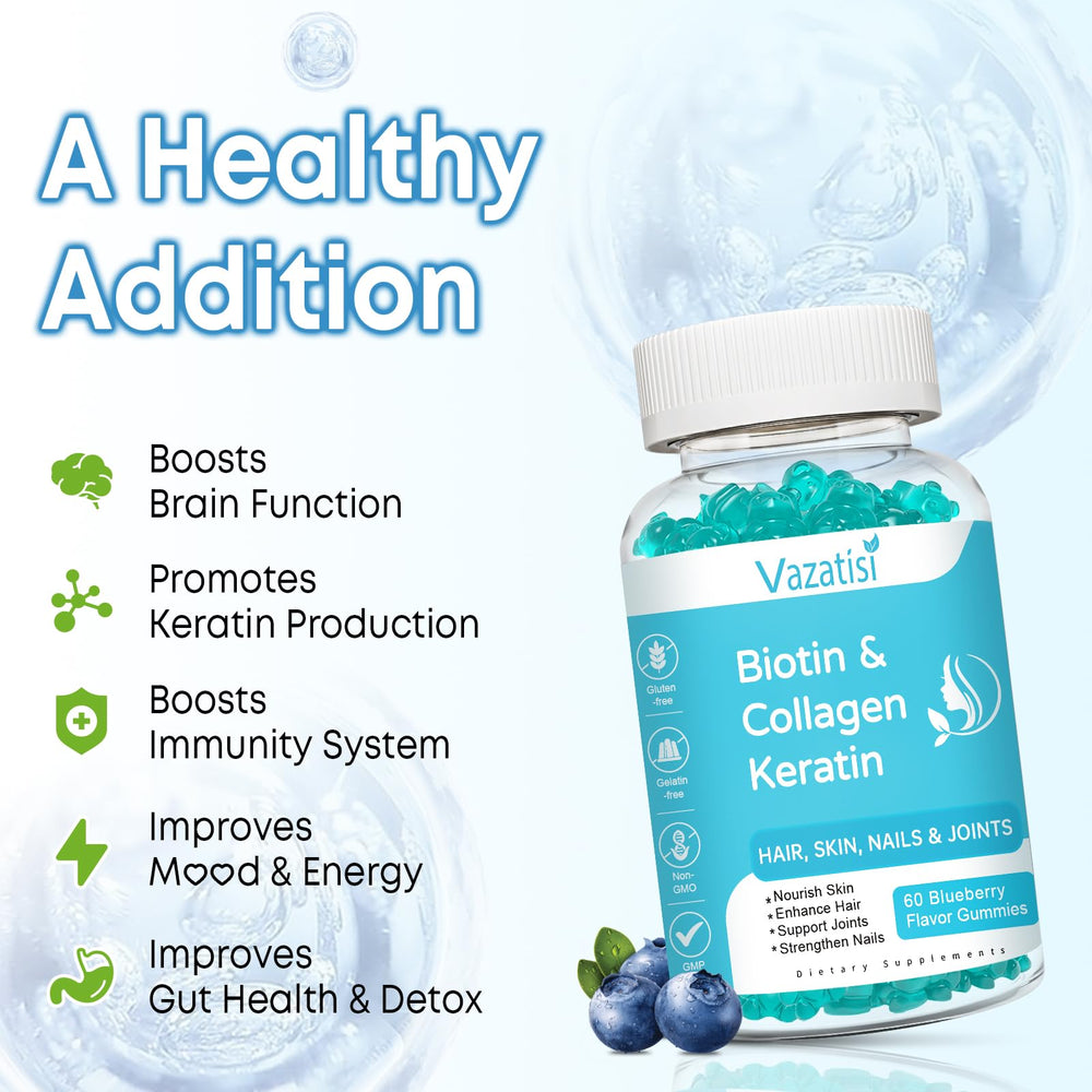 Vazatisi biotin gummies label close-up emphasizing ingredients and quality manufacturing