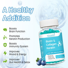 Vazatisi biotin gummies label close-up emphasizing ingredients and quality manufacturing