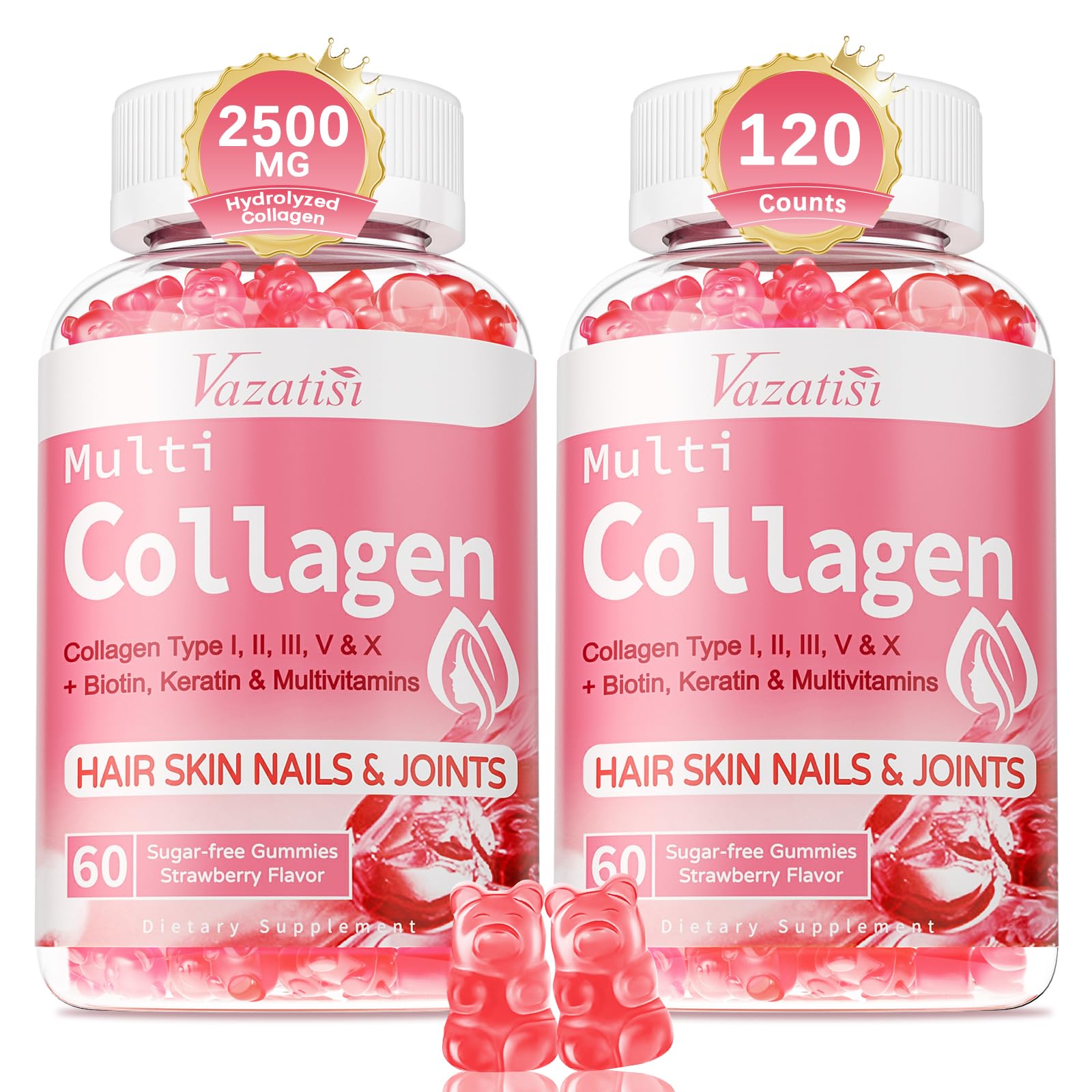 Vazatisi collagen gummies bottle with strawberry flavor supporting skin and hair health