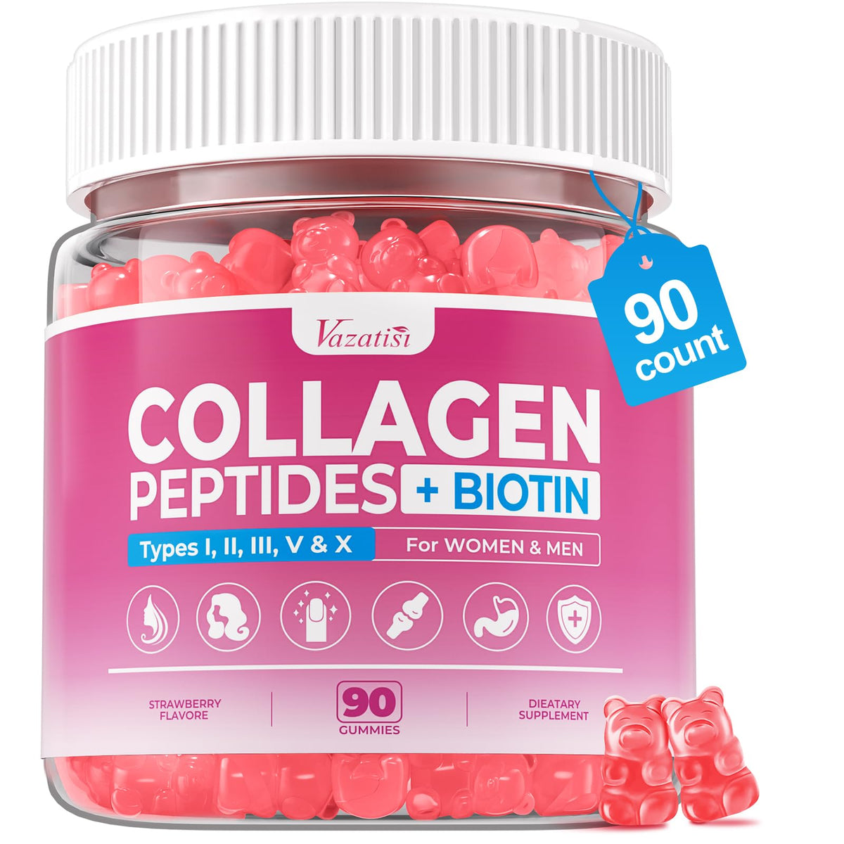 Vazatisi Sugar Free Collagen Gummies bottle front highlighting a sugar-free beauty supplement