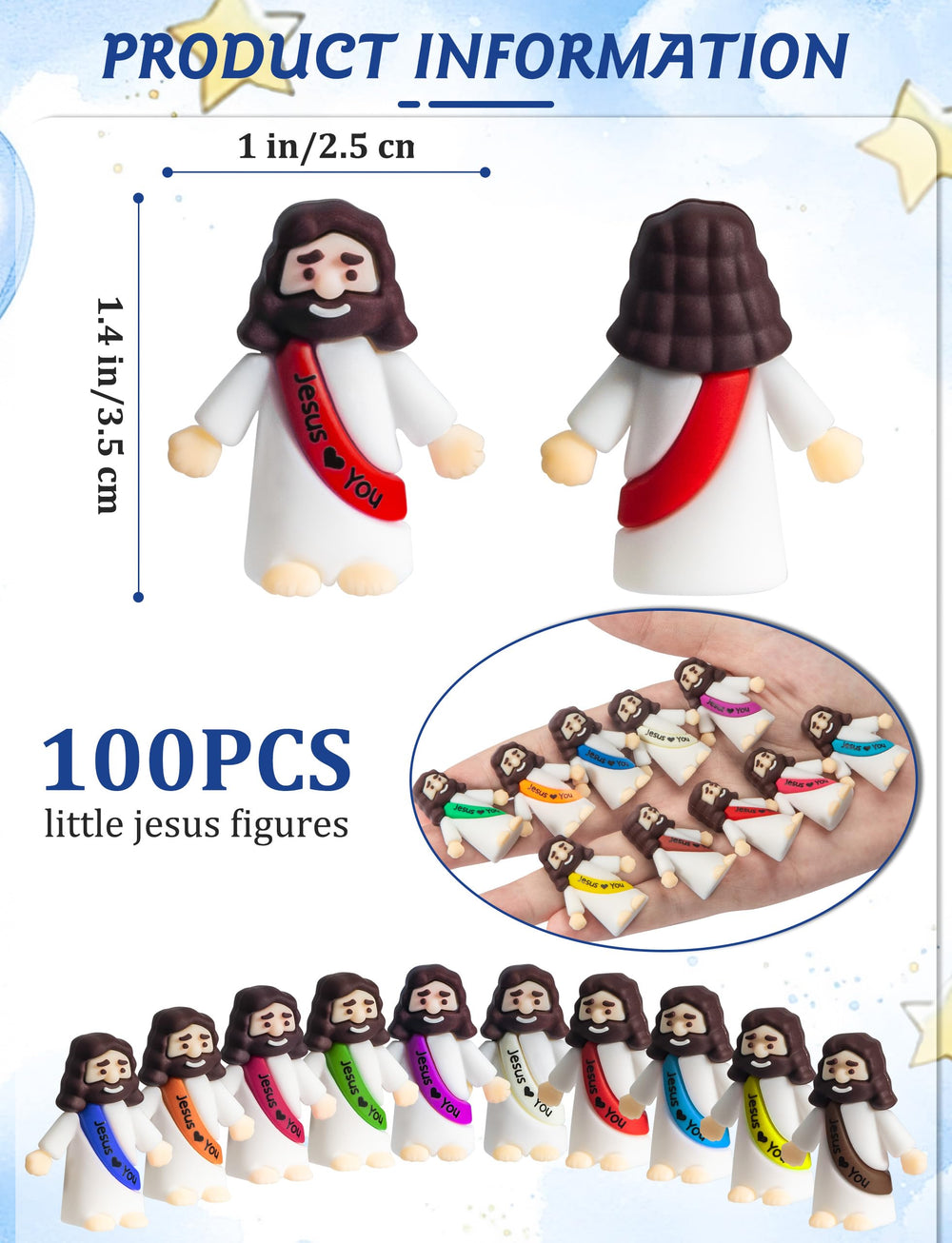 Vbiuox mini Jesus figures in red sash—bright for Sunday school crafts