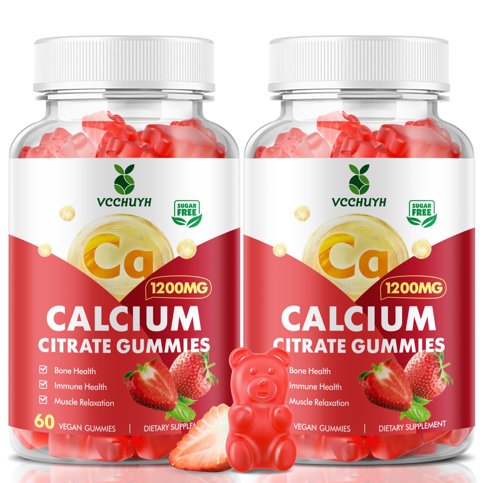VCCHUYH Calcium Citrate Gummies bottle displays 1200mg for bone support.