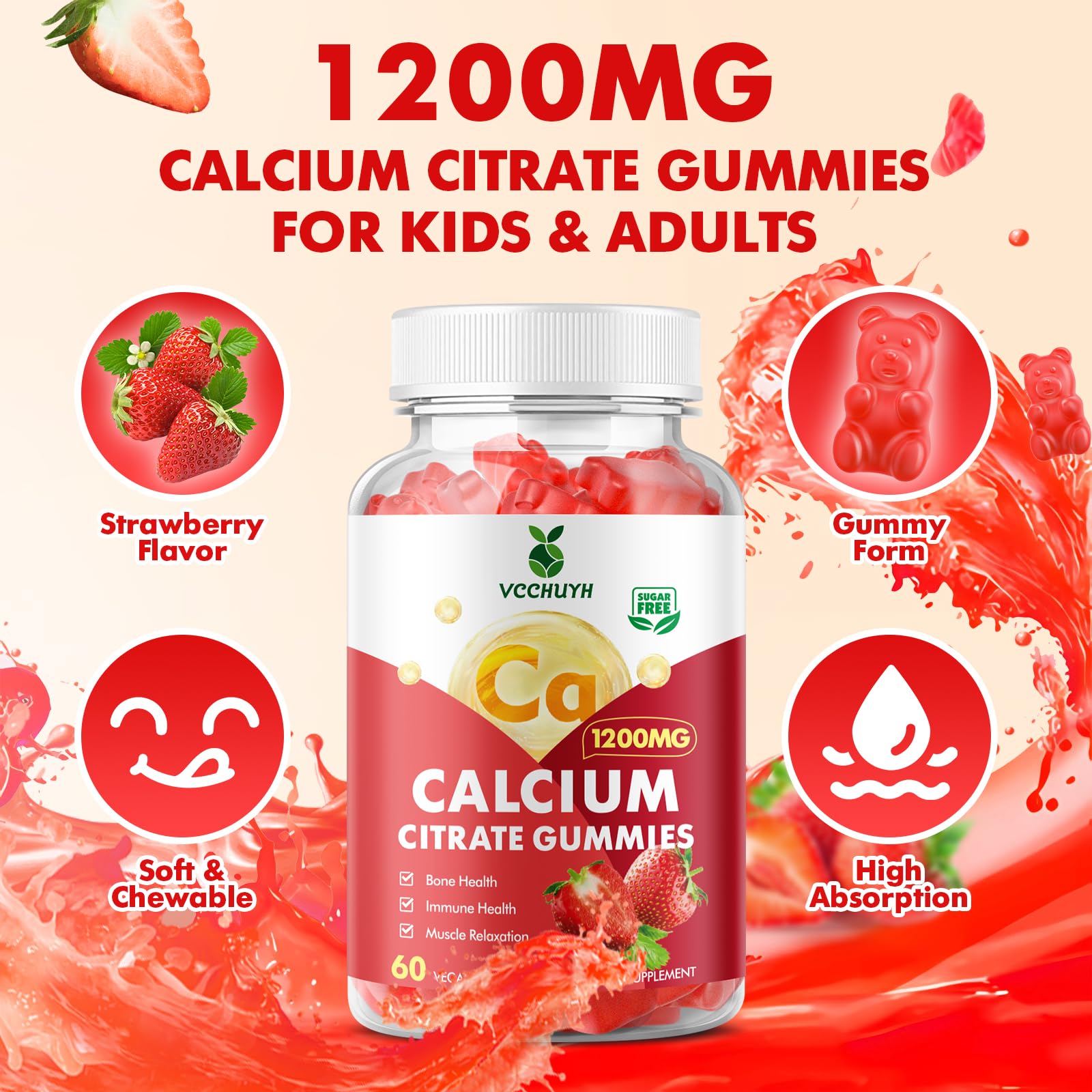 VCCHUYH Organic and Non GMO calcium citrate chews for clean nourishment.