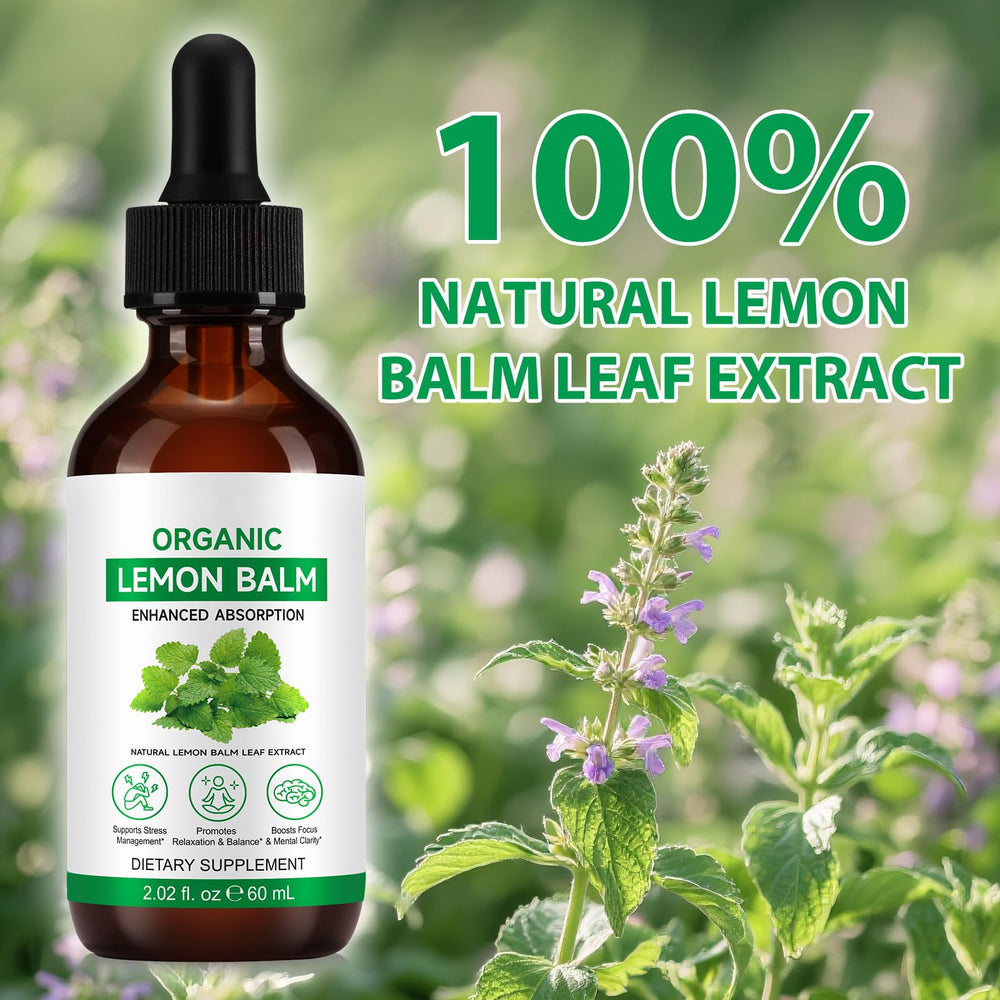 Vceeoy Lemon Balm extract bottle close-up highlighting alcohol-free formula