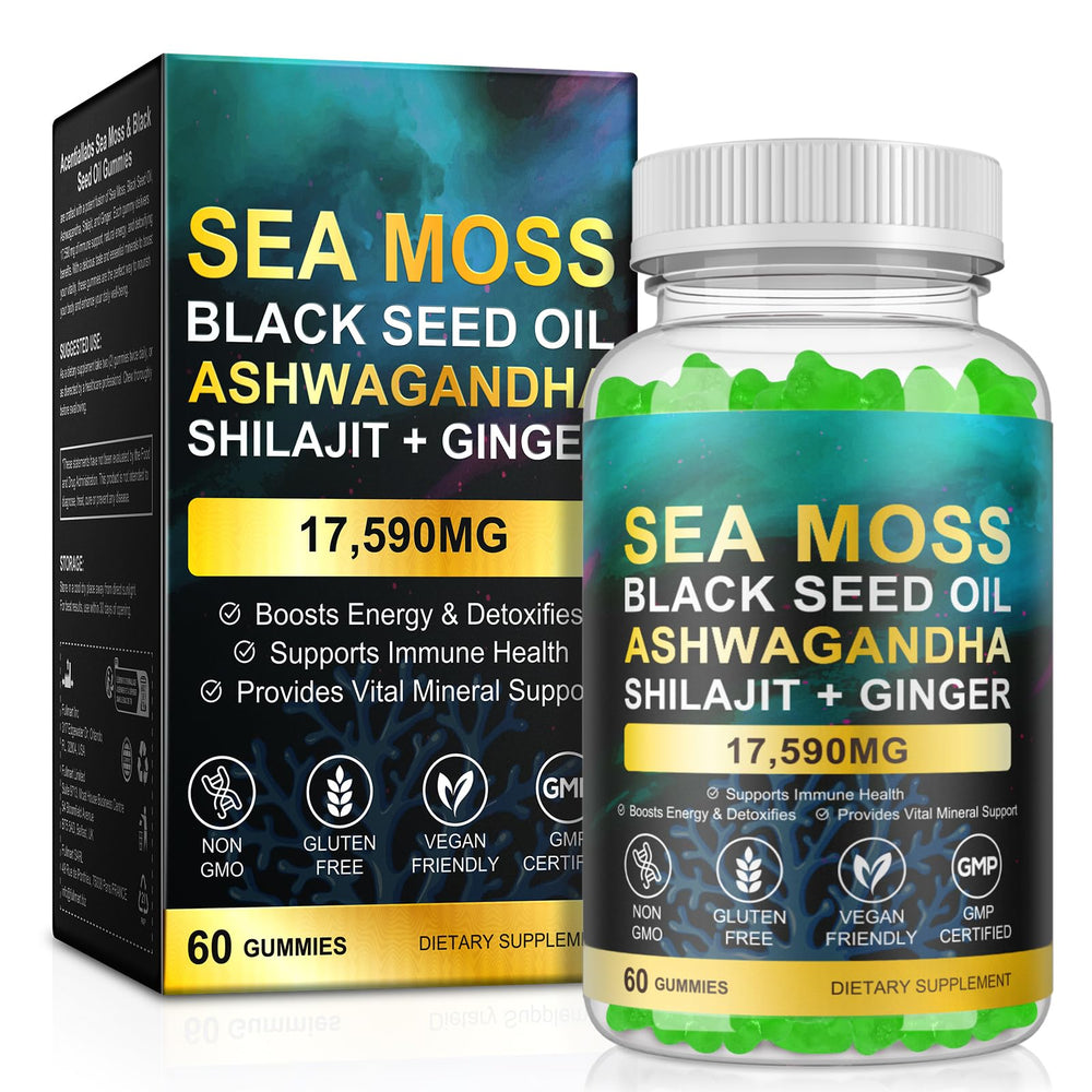 Vceeoy Sea Moss Gummies bottle on table promoting daily wellness