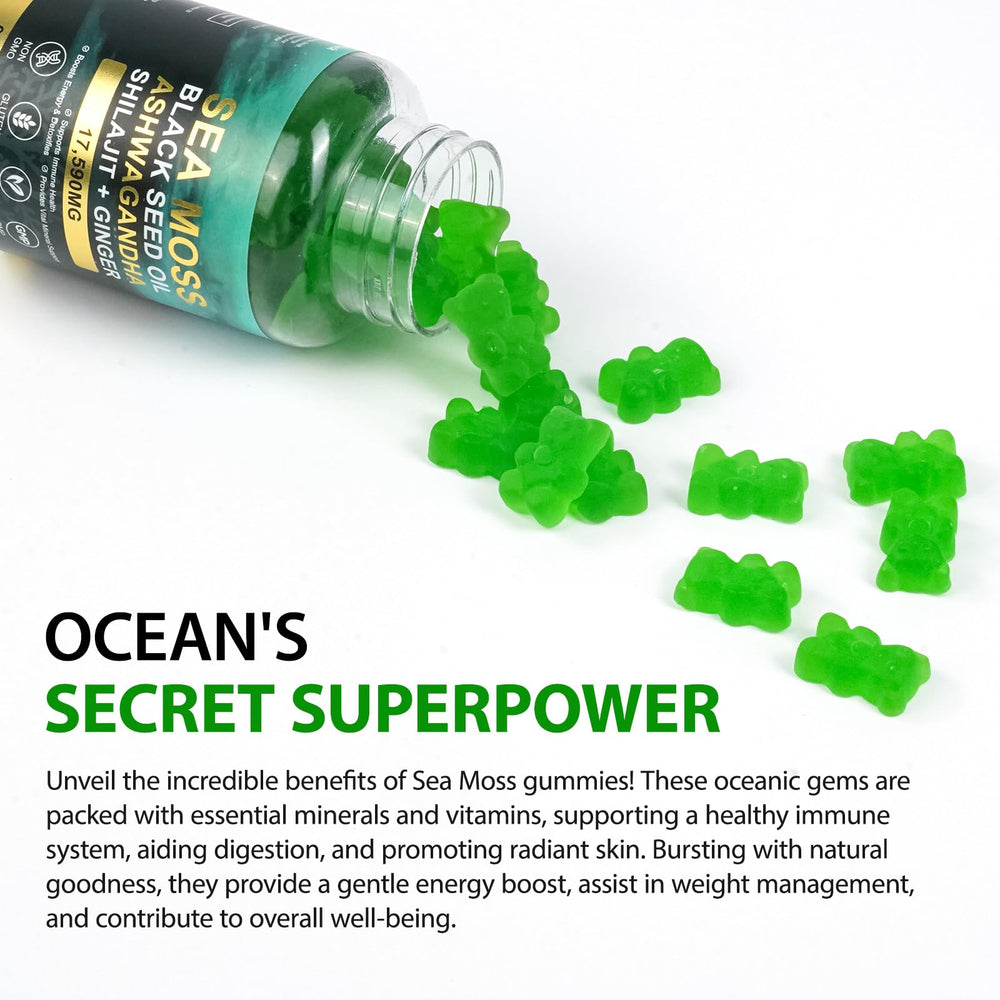 Hero shot of Vceeoy Sea Moss Gummies emphasizing natural ingredients