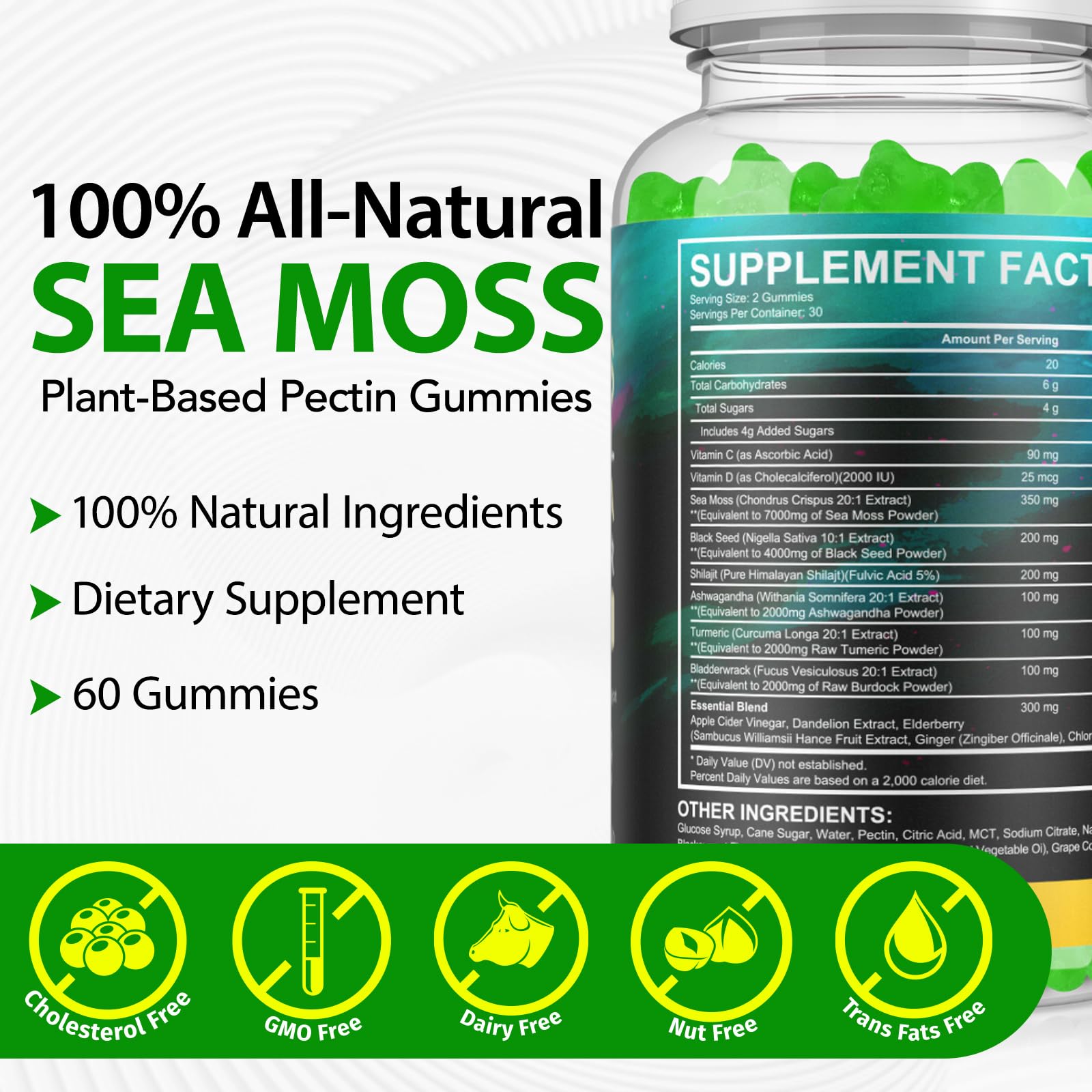 Nutrition panel on Vceeoy Sea Moss Gummies packaging