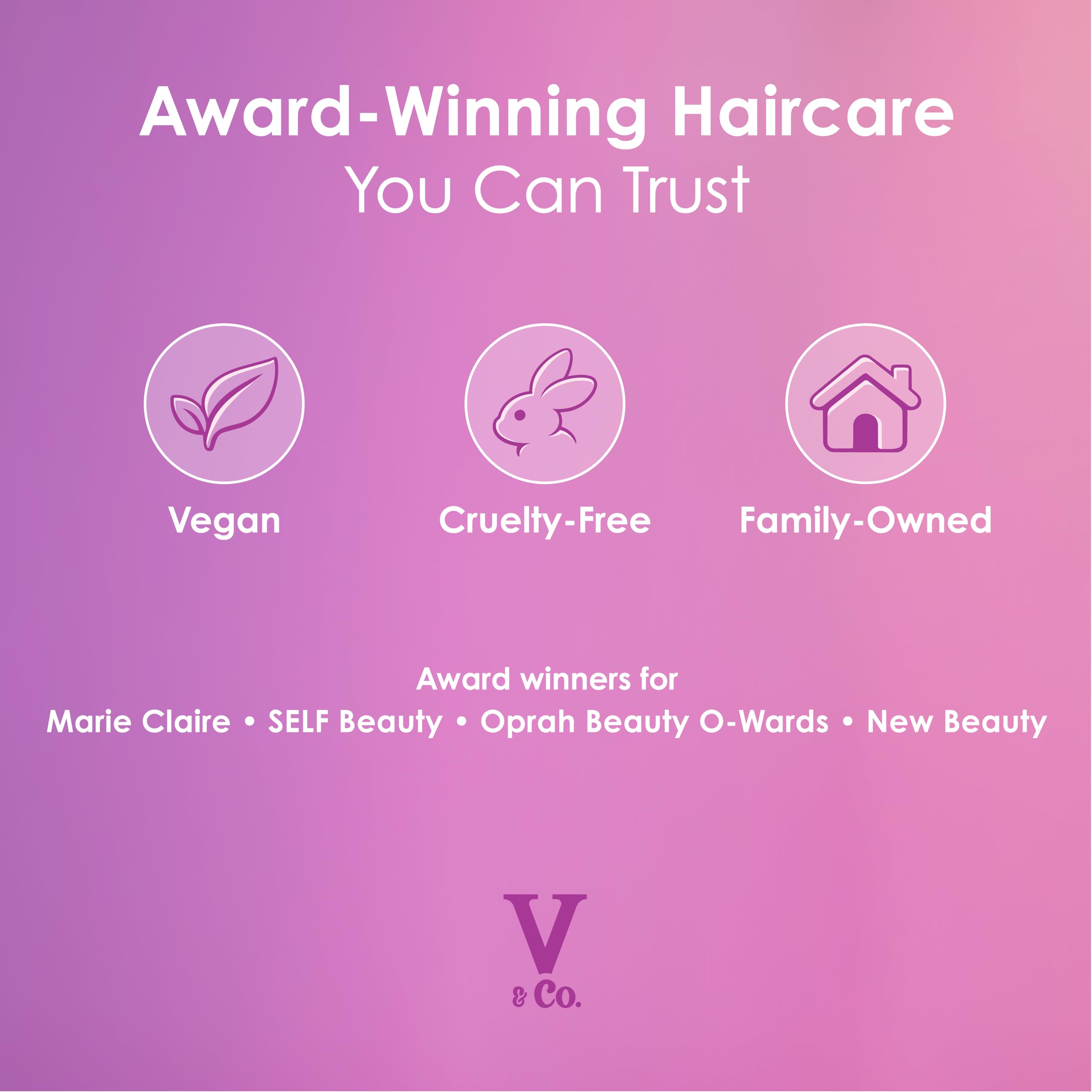 V&CO color-safe hair care range on display for diverse textures