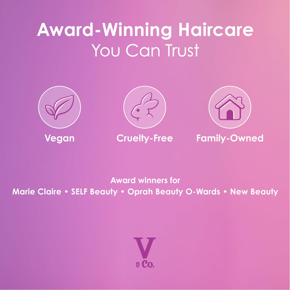 V&CO color-safe hair care range on display for diverse textures
