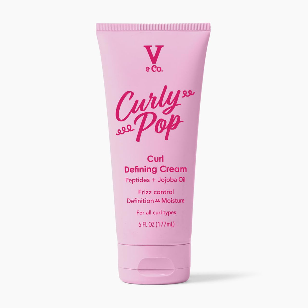 V&CO Curly Pop bottle front view for effortless daily styling.