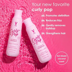 V&CO Curly Pop bottle pour shows smooth lather for gentle cleansing.