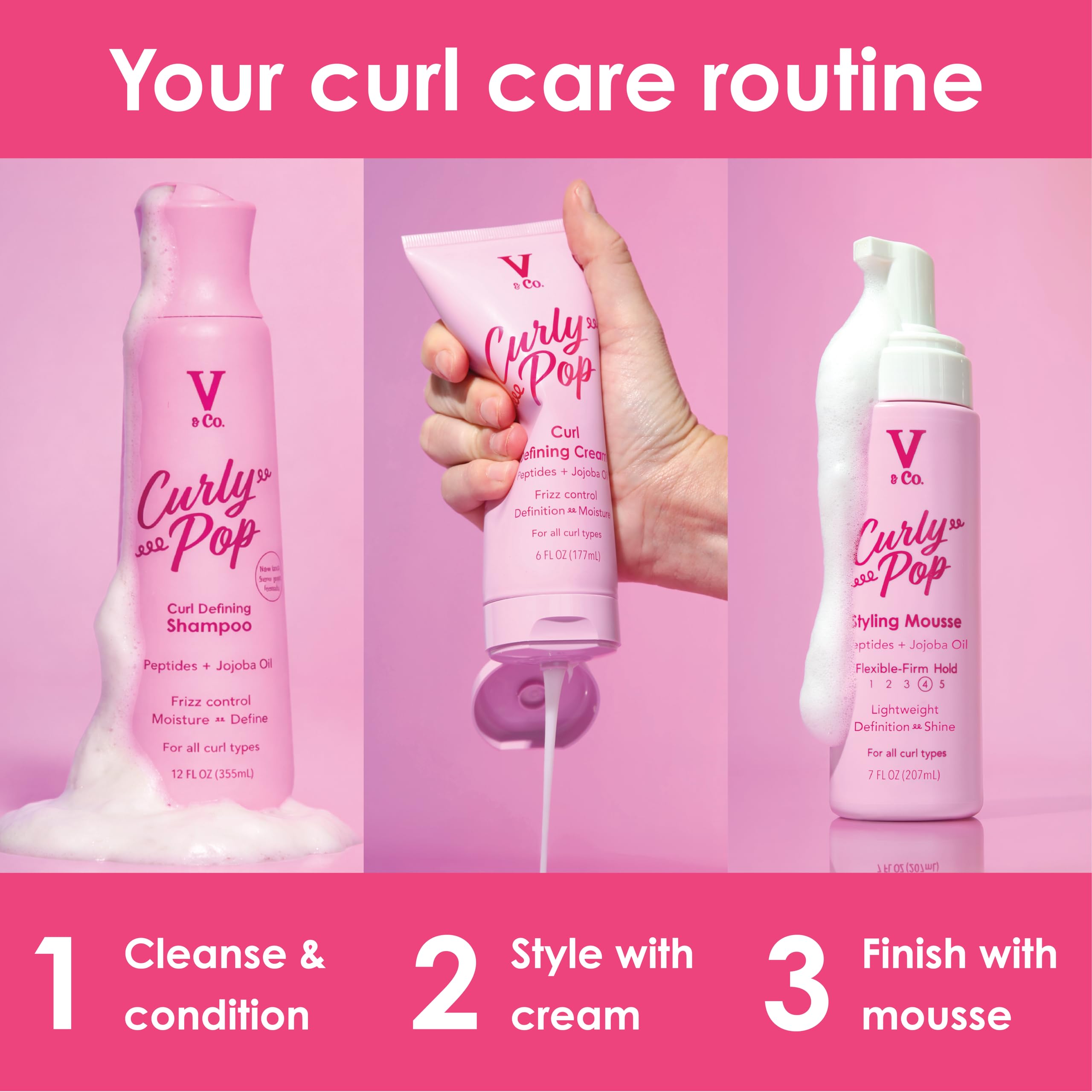 V&CO Curly Pop defining curls after use displays bounce.