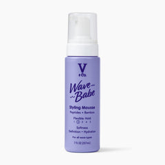 V&Co Wave Babe mousse bottle shows lightweight hold for defined waves.