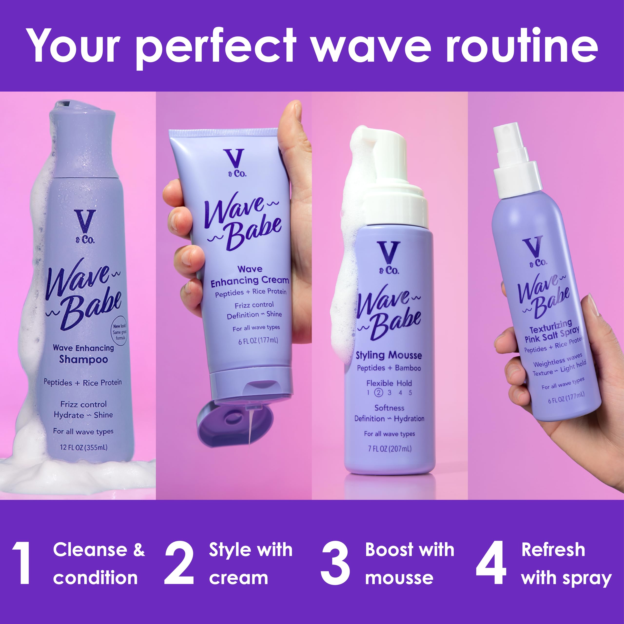 V&Co Wave Babe packaging with 7 oz bottle is travel-friendly.
