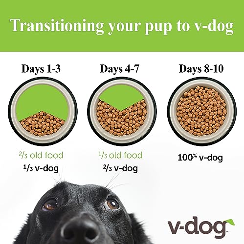 V-dog Kind Kibble bag side view highlighting packaging details.