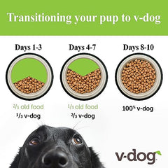 V-dog Kind Kibble bag side view highlighting packaging details.