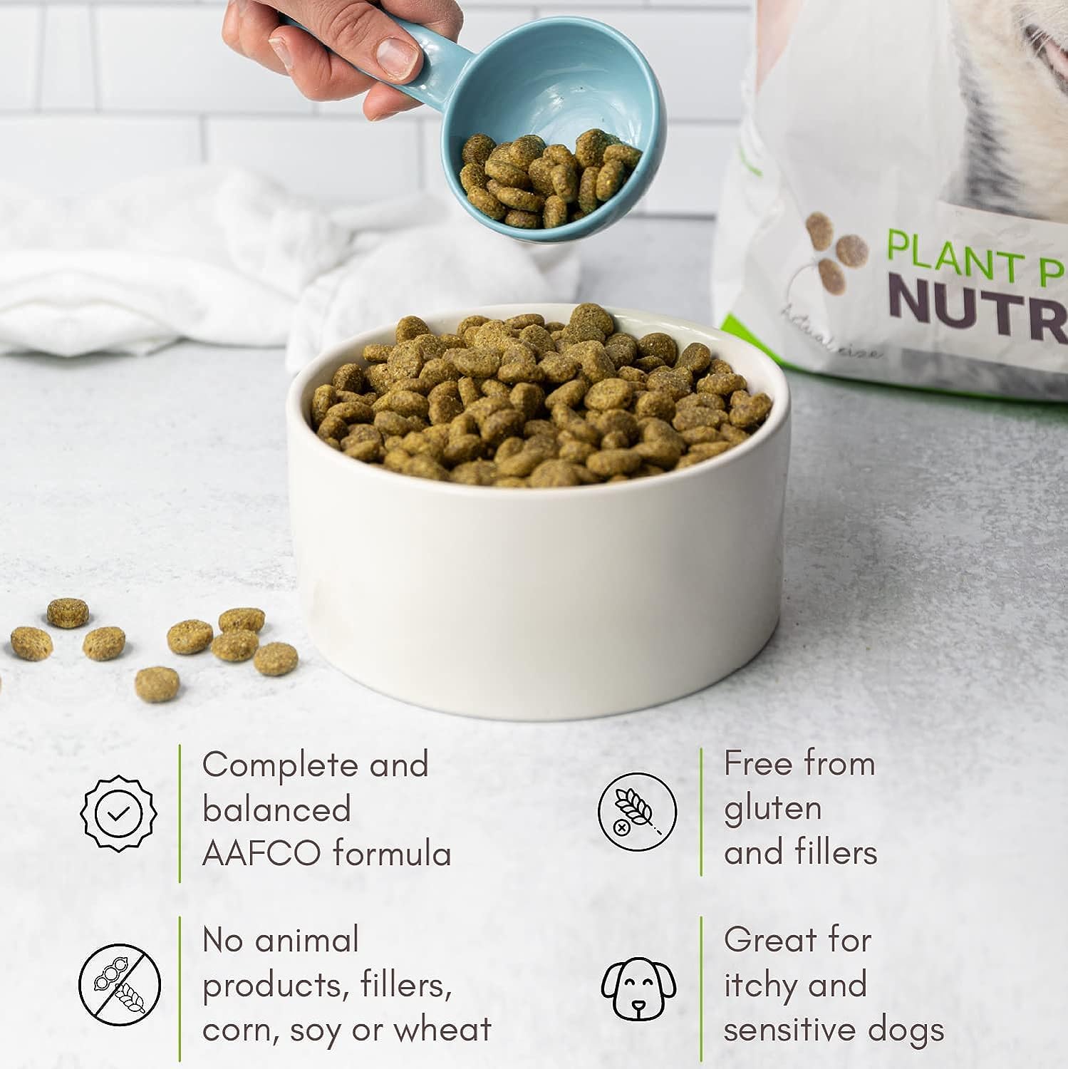 US-made V-dog packaging emphasizing vegan family business values.