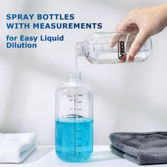 Veco four-pack spray bottles with measurement markings for precise dilution.