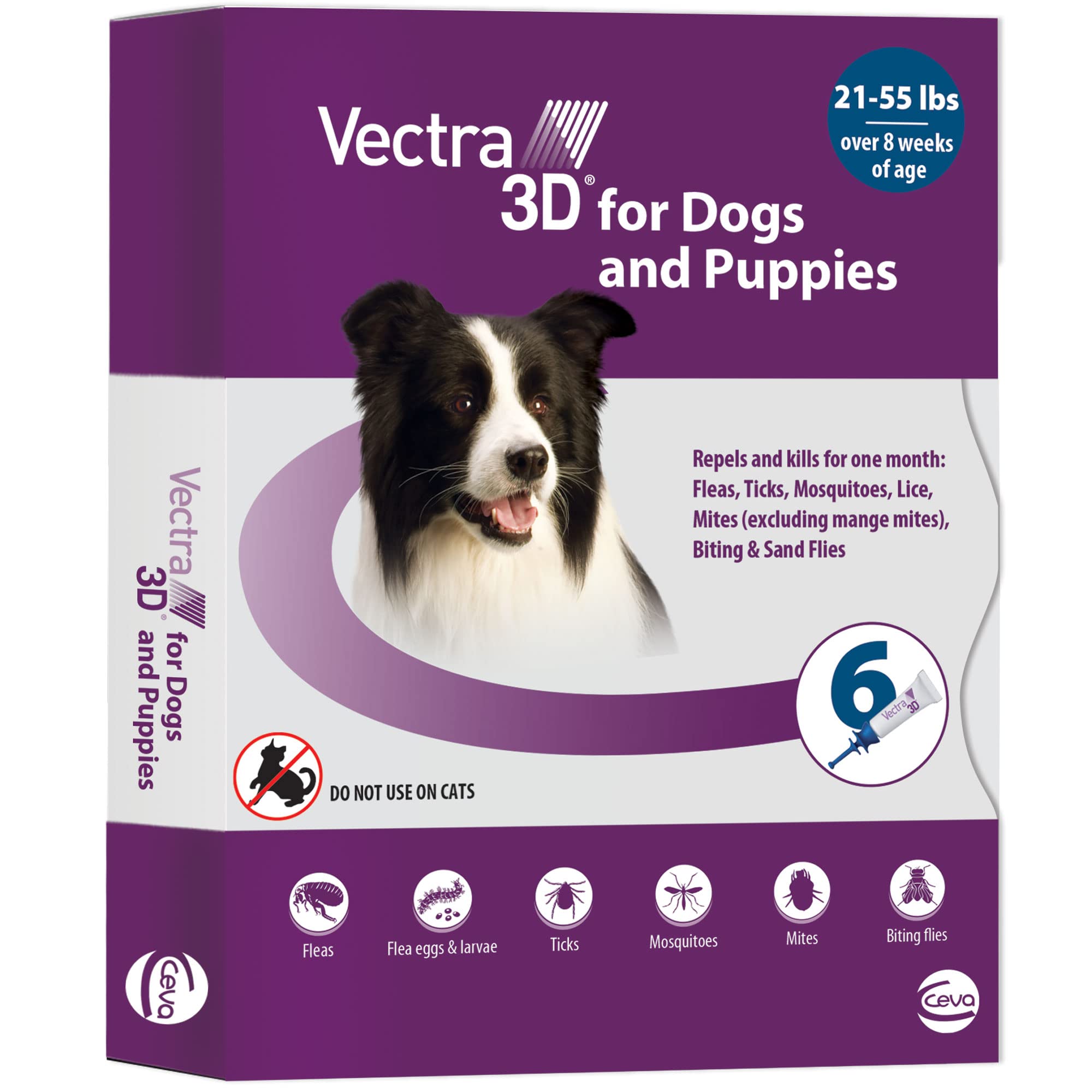 Vectra 3D medium-dog bottle pour on a medium dog for rapid protection against fleas.