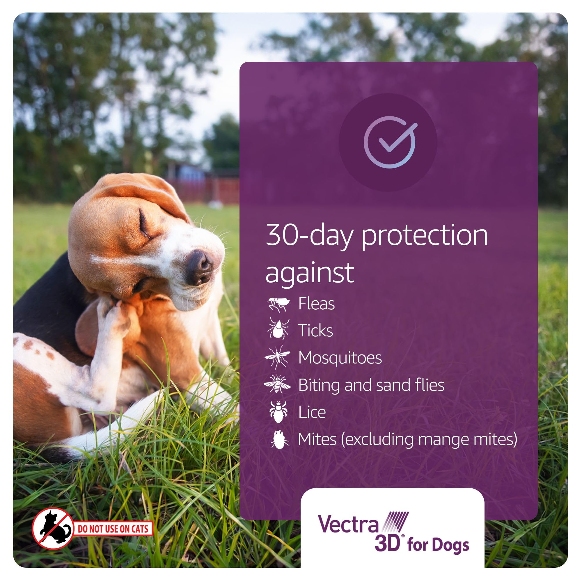 Vectra 3D protection-fleas-ticks-mosquitoes highlights broad preventive coverage for pets.