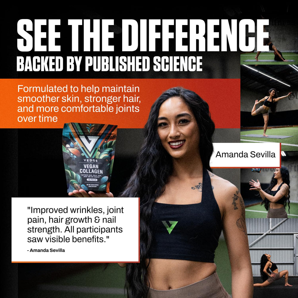 VEDGE ingredients include broccoli and carrots for collagen peptides.
