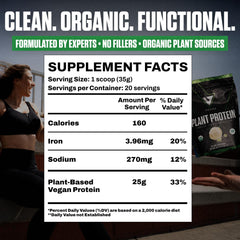 VEDGE vegan protein powder vanilla ingredients close-up with pea, pumpkin, sunflower