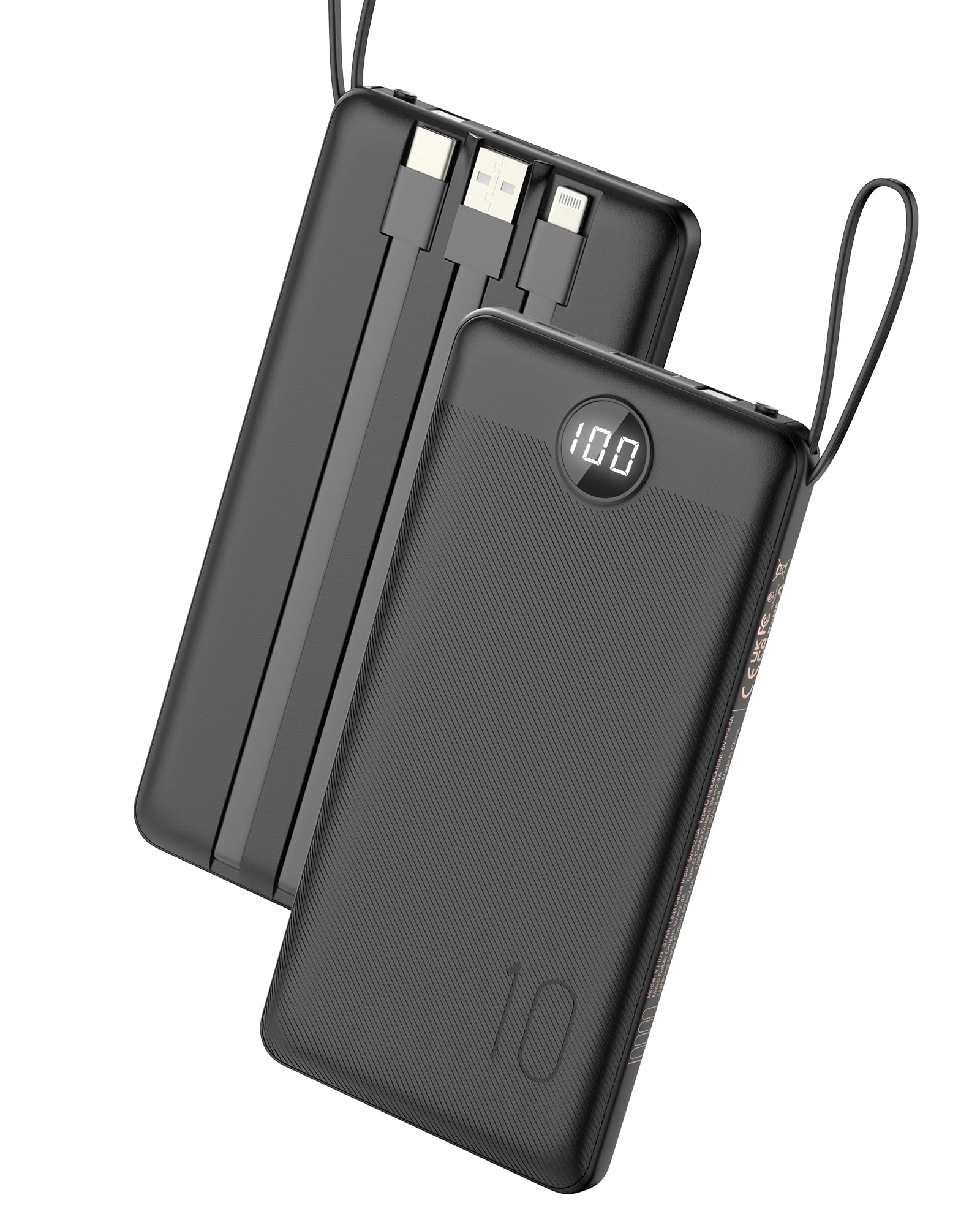VEEKTOMX portable charger built-in cables enable on-the-go charging without hunting for cords.