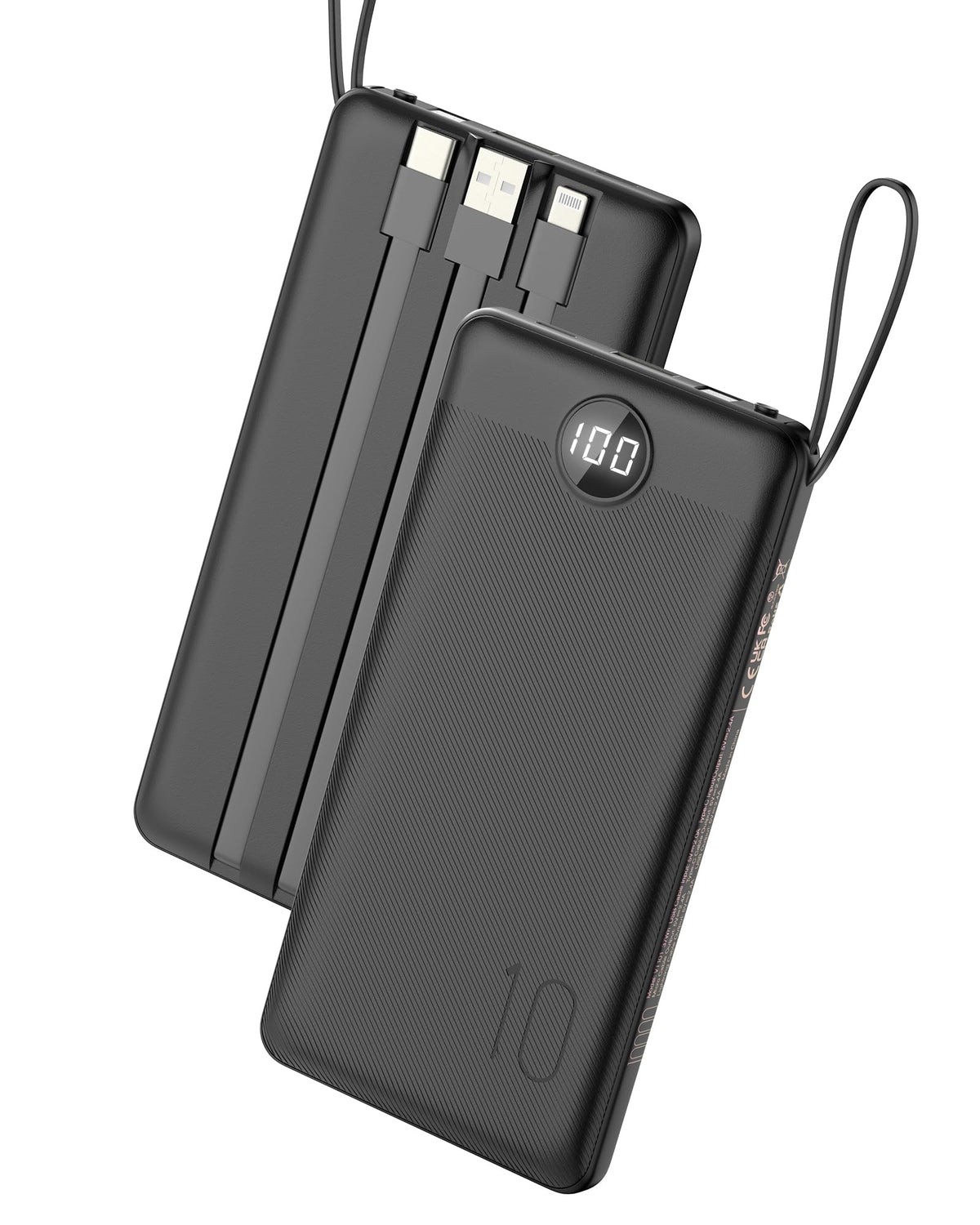 VEEKTOMX portable charger built-in cables enable on-the-go charging without hunting for cords.