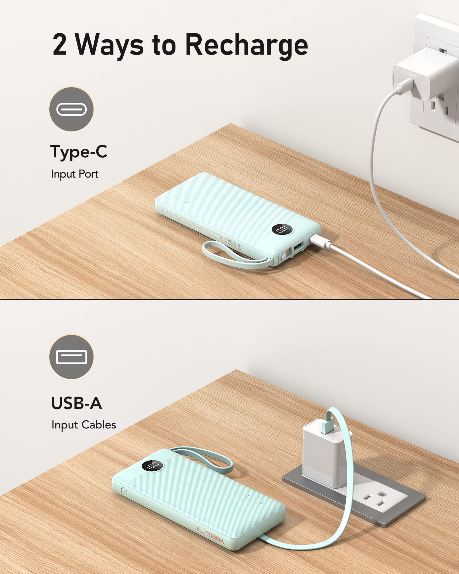 VEEKTOMX 10000mAh power bank and user manual included in the box