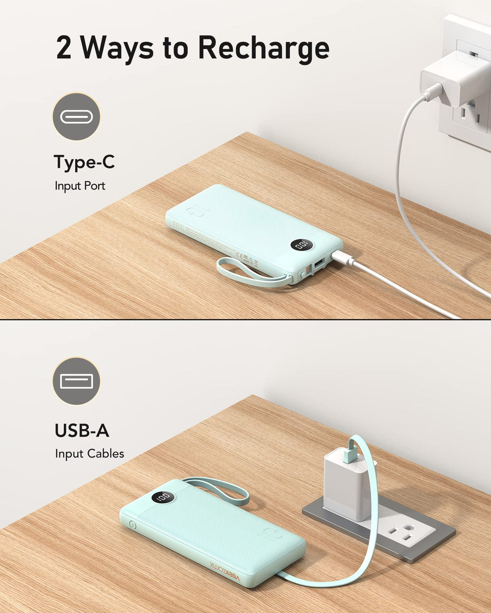 VEEKTOMX 10000mAh power bank and user manual included in the box