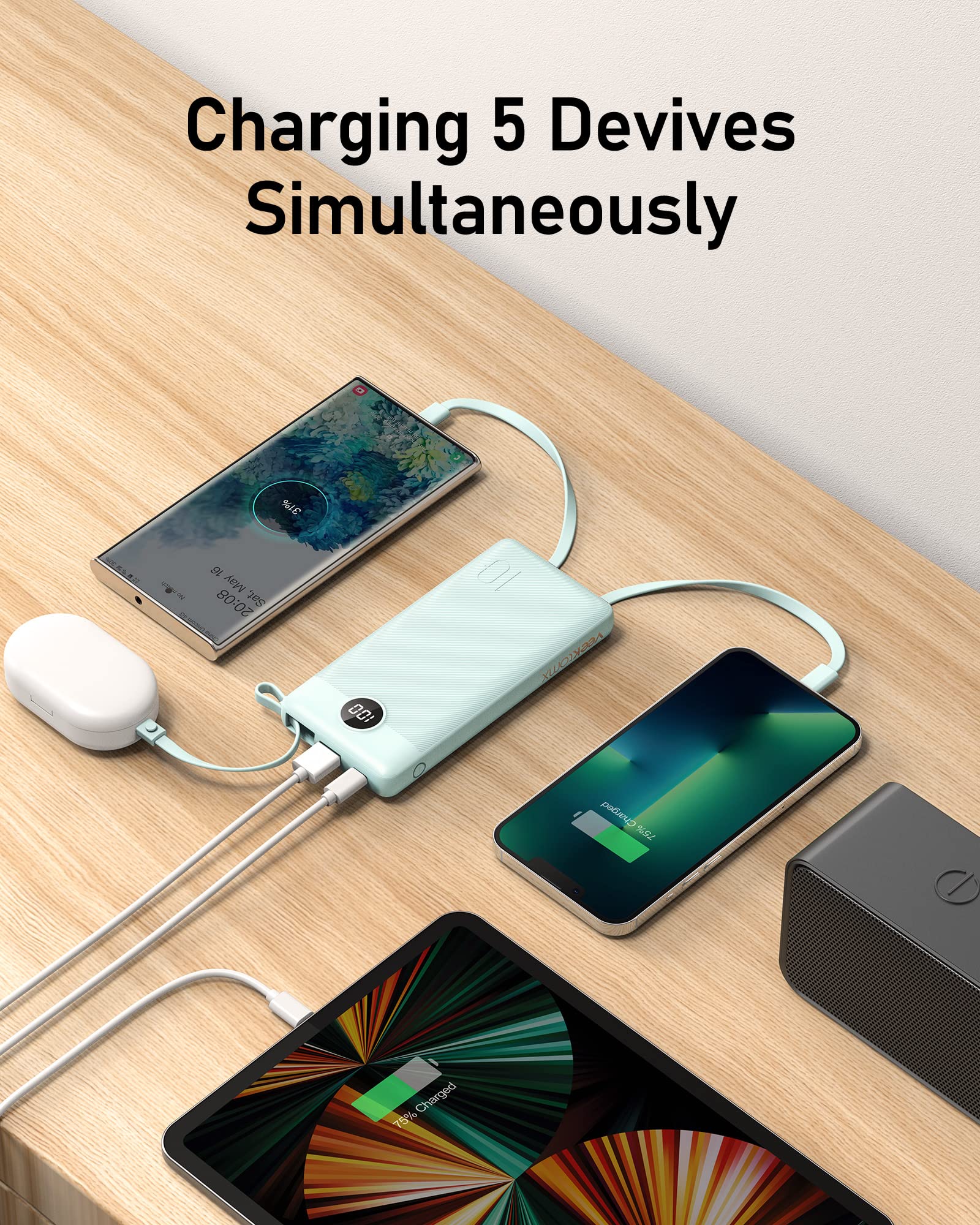 VEEKTOMX powerbank recharges in 4.5 hours with integrated input