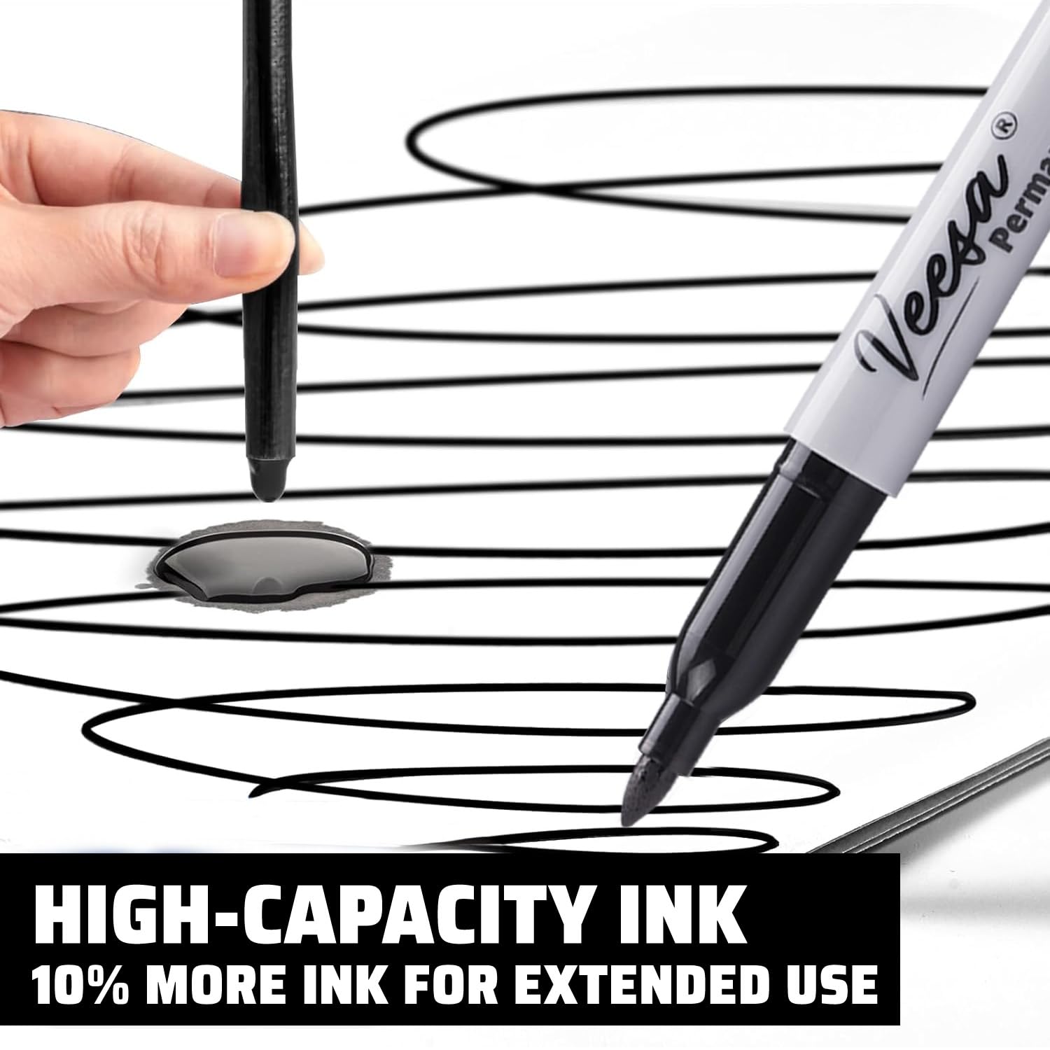 VEESA markers feature secure caps for long-term storage and reliable performance.