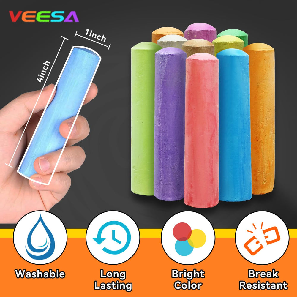 VEESA Sidewalk Chalk with 10 vibrant colors for colorful learning outdoors.