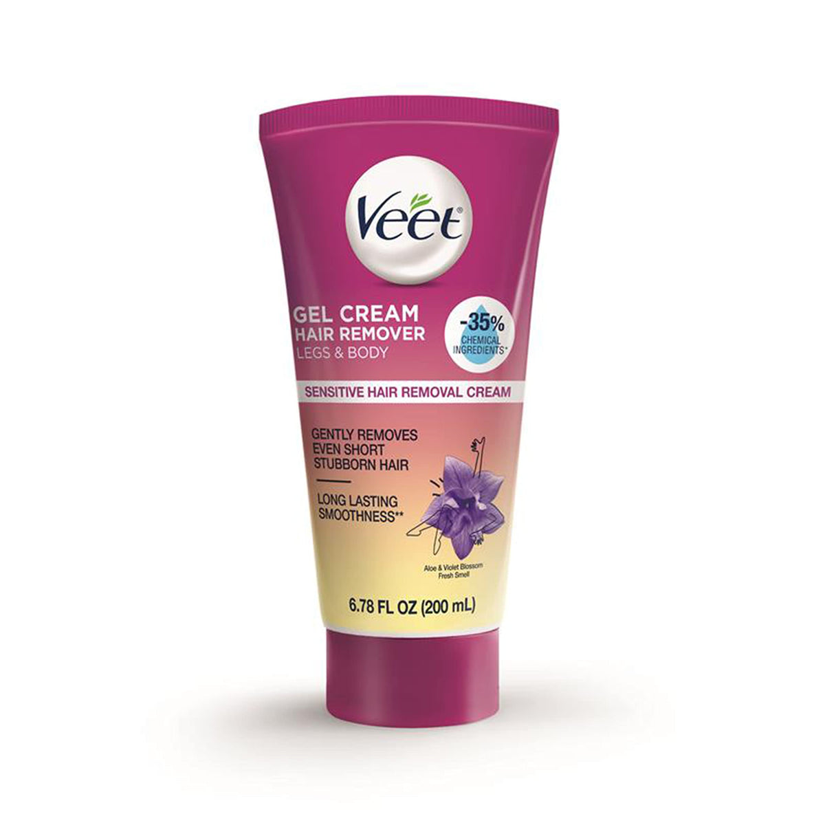 Veet Botanic Inspirations Gel Cream shows easy tube-dispense for quick hair removal.