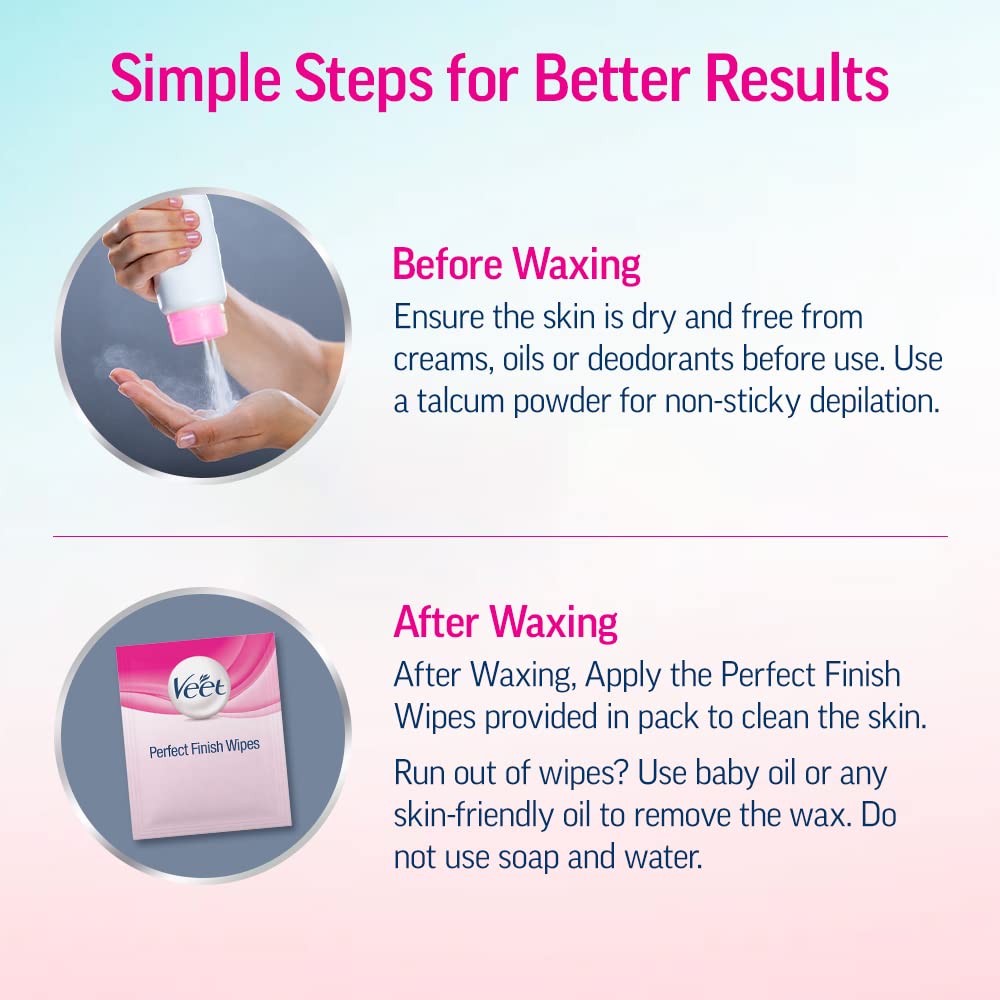 Veet waxing kit suitable for legs, arms, underarms.