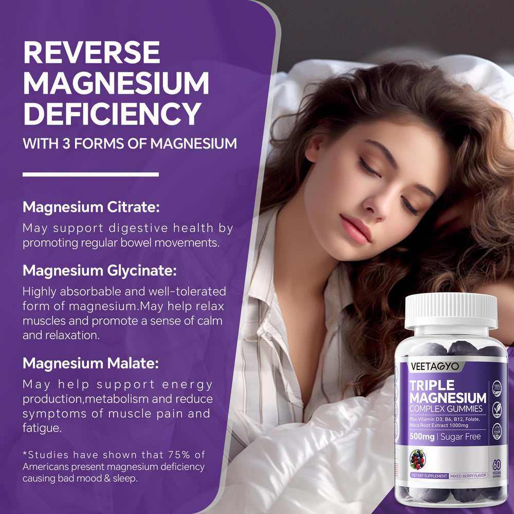 VEETAGYO Magnesium Gummies berry flavor with no added sugar.