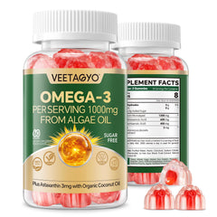 VEETAGYO vegan omega-3 gummies in a jar for plant-based daily omega-3 intake.