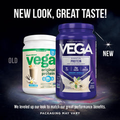 Scoop beside Vega Original protein powder for quick shakes.