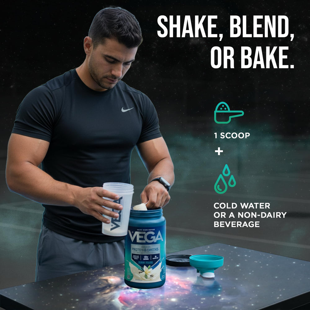 New label design variation on Vega Protein & Greens packaging.