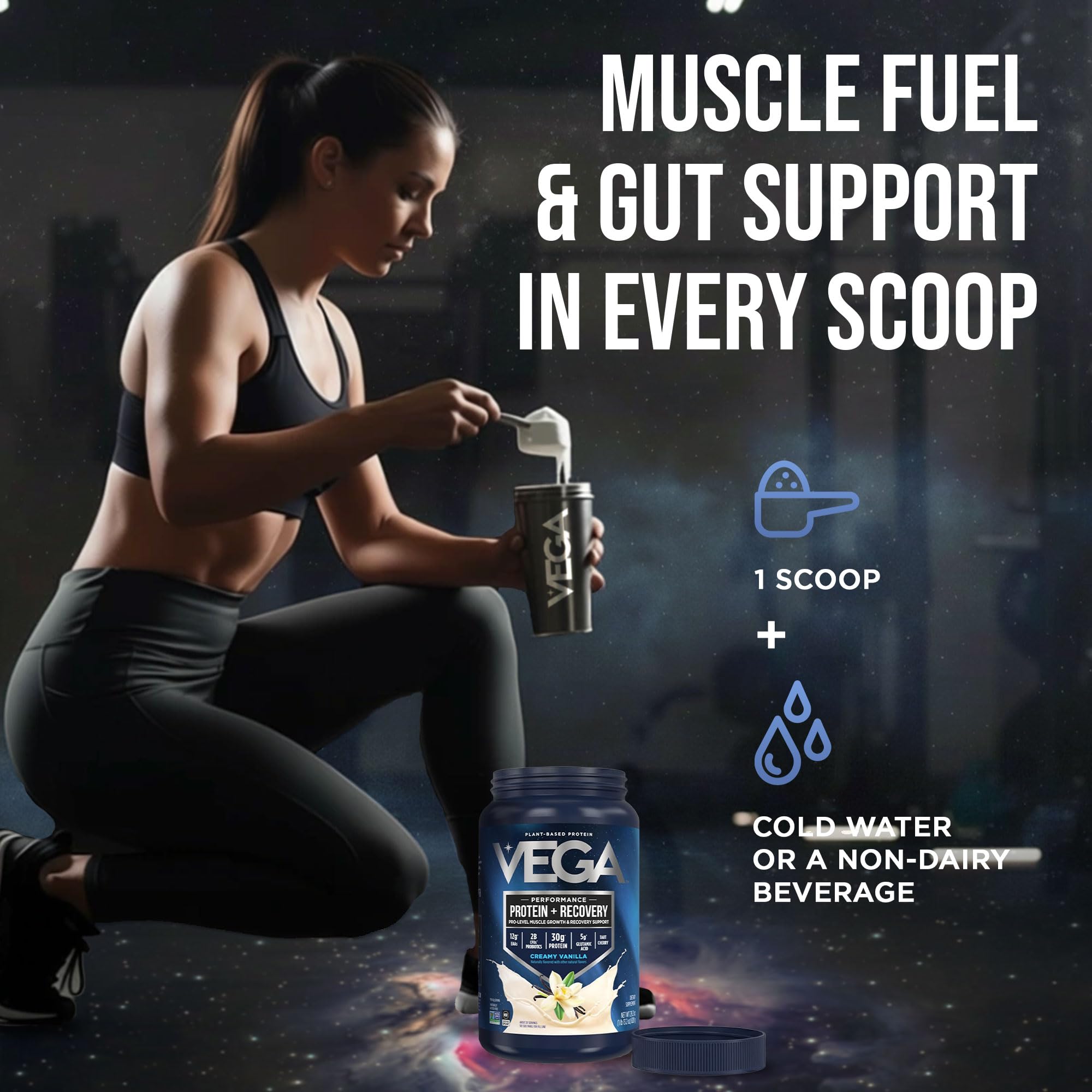 Vega probiotics bottle communicates gut-friendly benefits after workouts