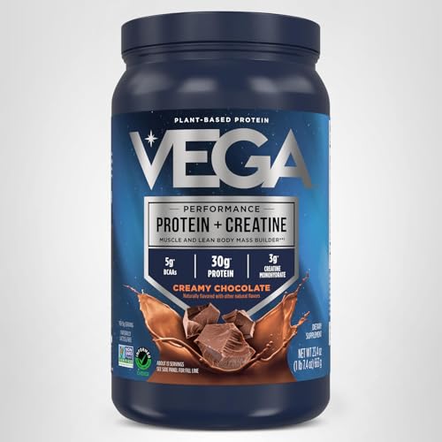 Vega Protein and Creatine packaging displayed on kitchen counter