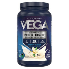 Vega Protein + Creatine vanilla bottle for post-workout recovery.